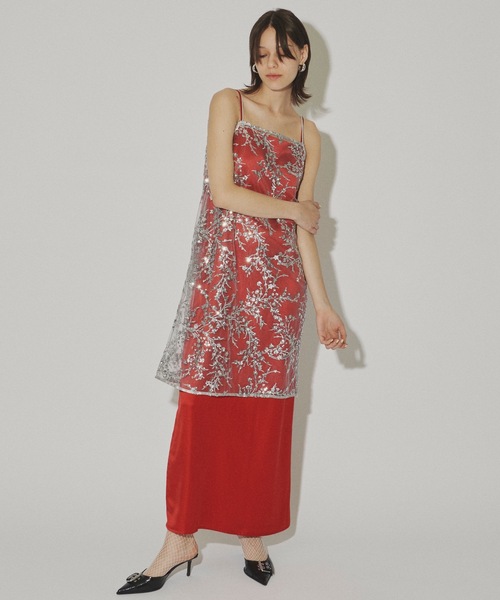ワンピース Flower spangle camisole dress/フラワー
