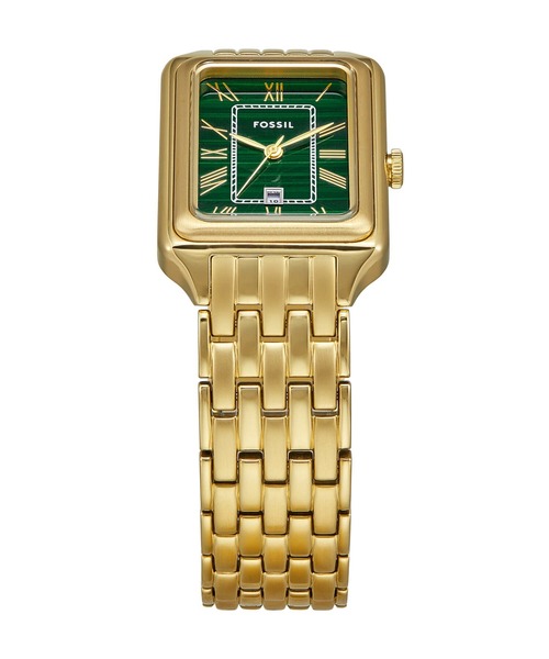 Fossil アナロググリーンダイヤル レディースウォッチ-ES5341ゴールド Fossil Raquel Three Hand Date Green Dial Gold Steel Strap Watch