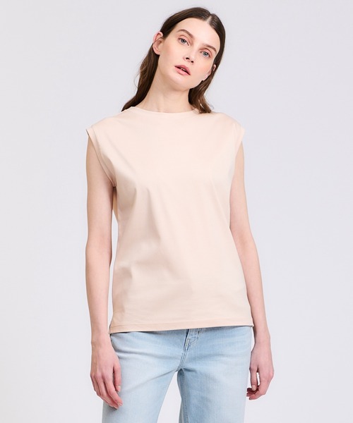 ESTNATION / コットンスムースノースリーブTシャツ　ベージュ ESTNATION / コットンスムーススビンノースリーブTシャツ｜ESTNATION