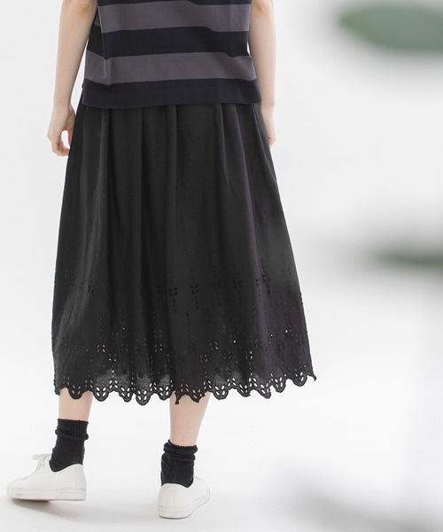 nop de nodノップドゥノッドリネンレーヨンpolkaライン刺繍スカート nop de nod スカート リネンレーヨンpolkaライン刺繍スカート