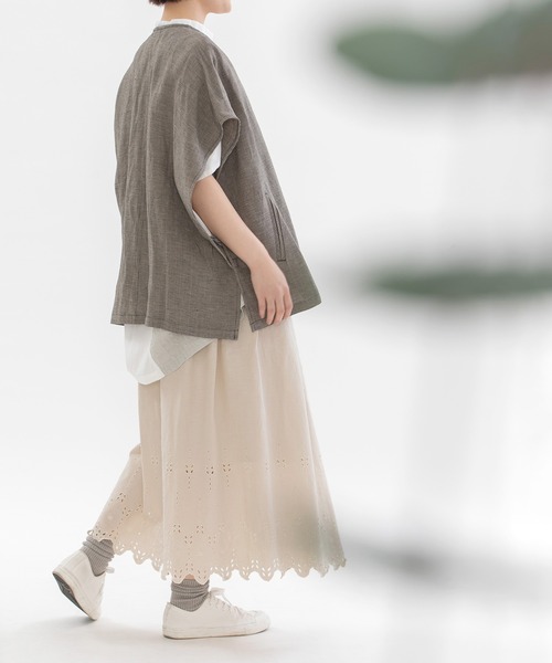 nop de nod スカート リネンコットン裾刺繍スカート : ZOZOTOWN