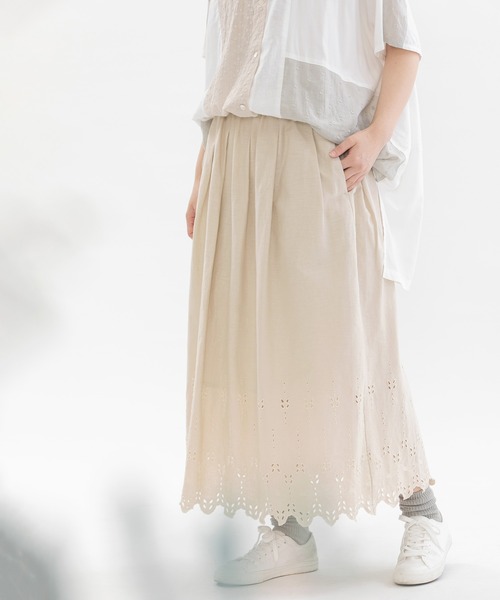 nop de nod スカート リネンコットン裾刺繍スカート : ZOZOTOWN