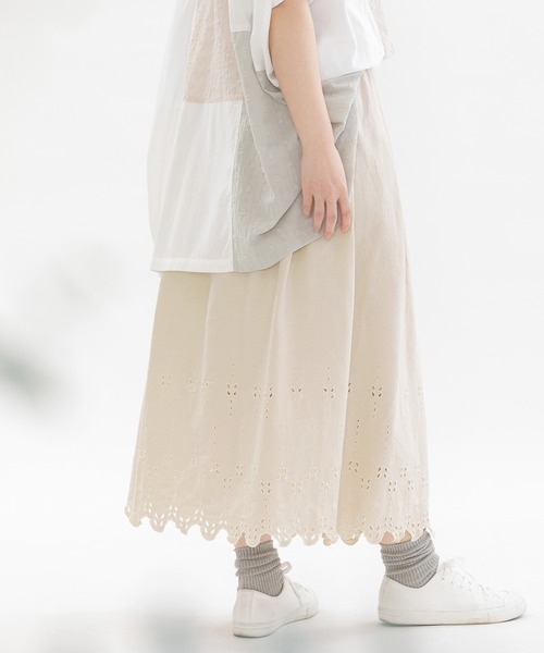 nop de nod スカート リネンコットン裾刺繍スカート : ZOZOTOWN