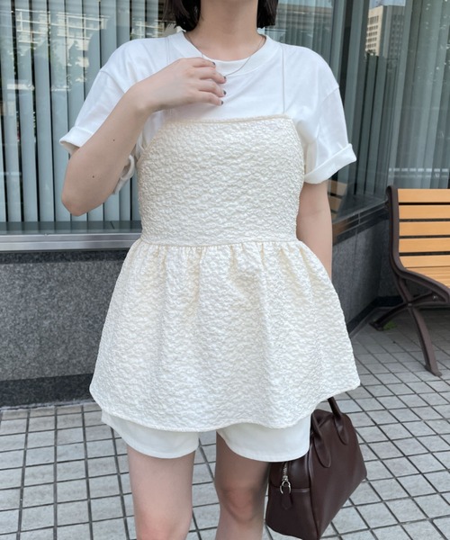 超美品 セン Cen. ジャガード キャミ チュニック ワンピ Aライン 白