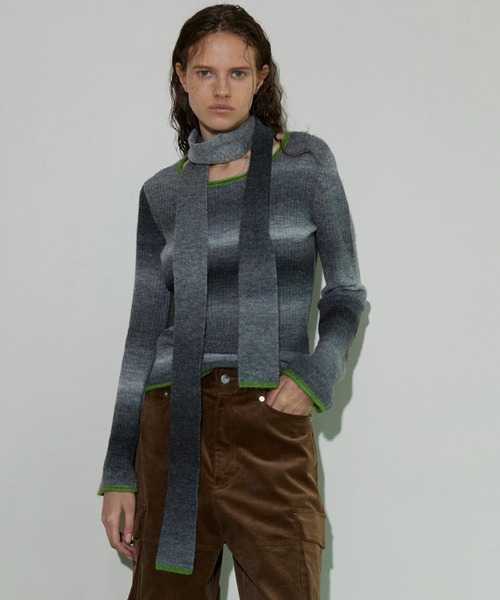 ニット セーター With Muffler Gradient Knit Tops/マフラー付きグラデーションニットトップス「MAISON SPECIA