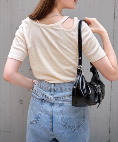 tシャツ カットアウトリブ半袖トップス レディース : ZOZOTOWN