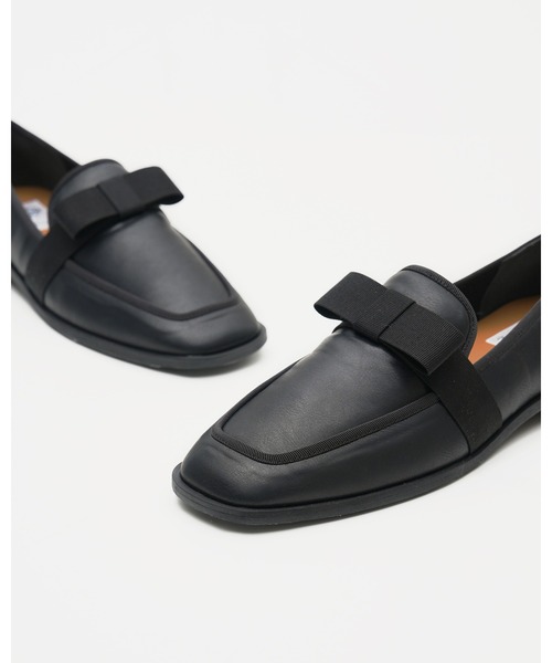 ローファー スクエアトゥ リボン フラット ローファー レディース