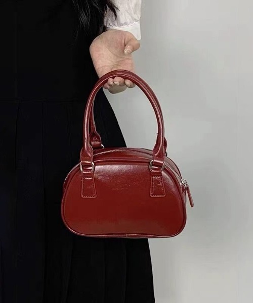 ロンシャン ハンド ミニボストンバッグ 革 赤 パーティ FN313 ミニボストンバッグ 横長バッグ ハンドバッグ[品番：JOKW0016292