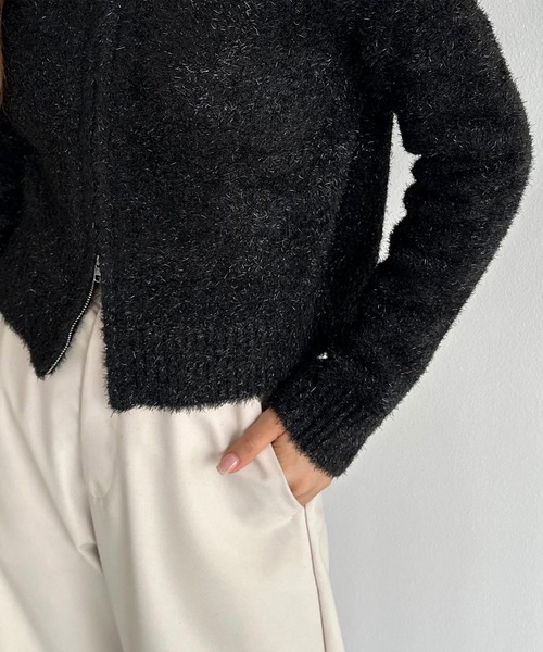 callautia ニット セーター ラメシャギーダブルジップニット