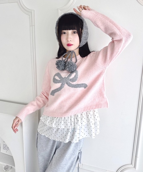 Loueme ニット セーター リボンジャガードニットトップス レディース