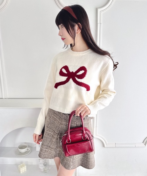 Loueme ニット セーター リボンジャガードニットトップス レディース