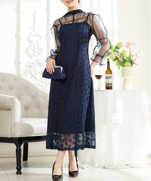 Lace Ladies（レースレディース） ドレス 2WAY シアー トップス付き 花