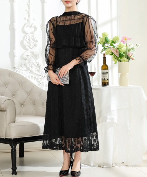 Lace Ladies（レースレディース） ドレス 2WAY シアー トップス付き 花