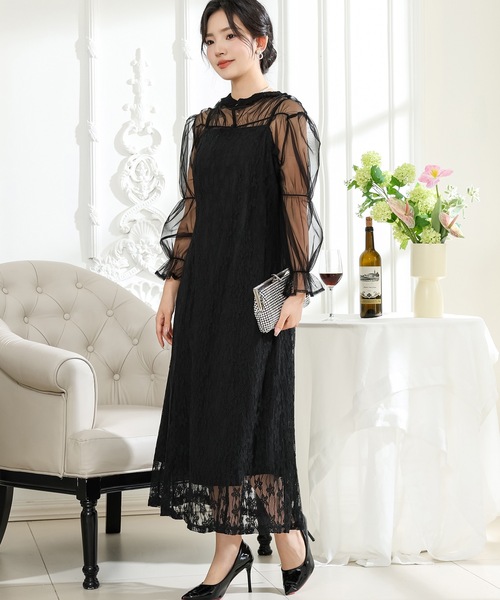 Lace Ladies（レースレディース） ドレス 2WAY シアー トップス付き 花