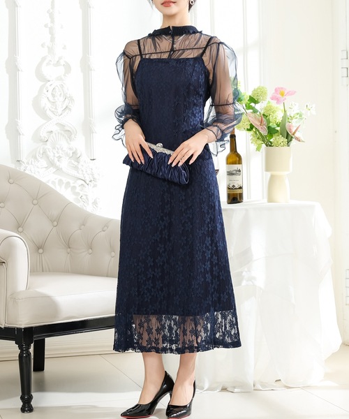 Lace Ladies（レースレディース） ドレス 2WAY シアー トップス付き 花