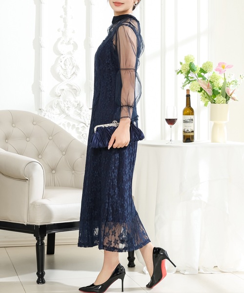 Lace Ladies（レースレディース） ドレス 2WAY シアー トップス付き 花