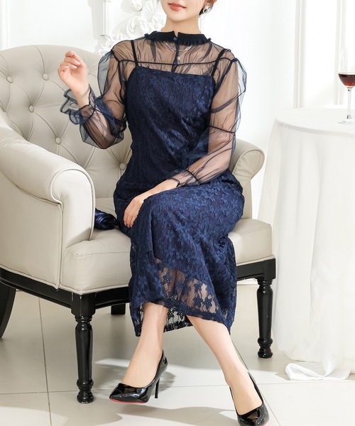 Lace Ladies（レースレディース） ドレス 2WAY シアー トップス付き 花