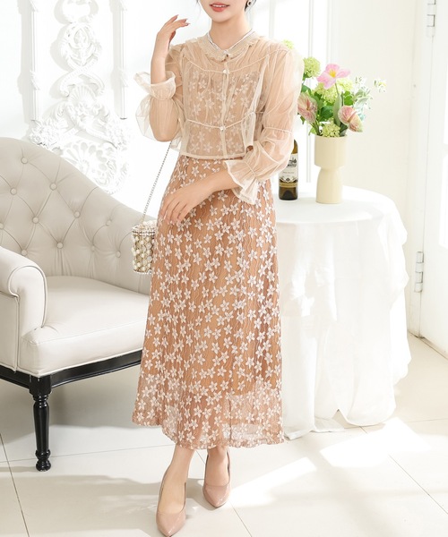 Lace Ladies（レースレディース） ドレス 2WAY シアー トップス付き 花