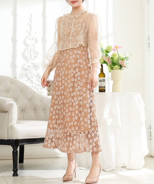 Lace Ladies（レースレディース） ドレス 2WAY シアー トップス付き 花