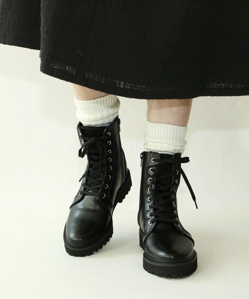 Fin（フィン） ブーツ 厚底レースアップブーツ「低反発スポンジ入り