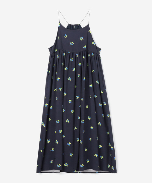美品⭐︎Le glazik ボタニカル柄 ギャザー ロングワンピース【S】紺 総柄 美品⭐︎Le glazik ボタニカル柄 ギャザー ロングワンピース【S