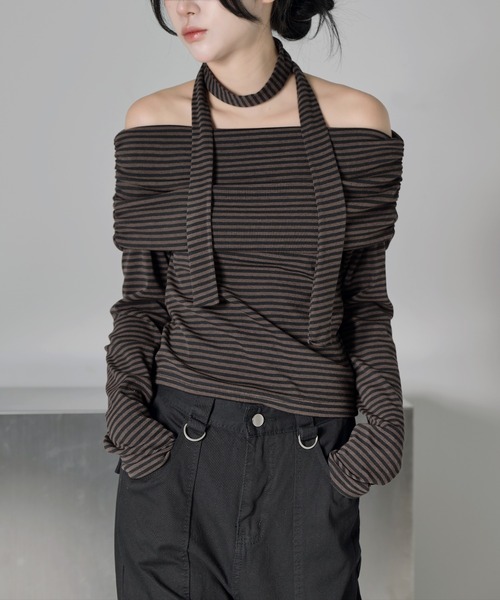 暇人　マフラー 他の方はのご購入はご遠慮ください。 FOLLOWIN（フォロウィン） tシャツ ストライプオフショルダー