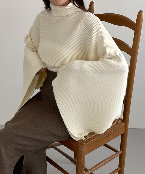 「Louere」 ニットポンチョ FREE ブラック レディース_画像2