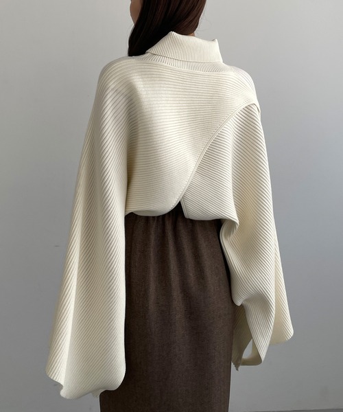 「Louere」 ニットポンチョ FREE ブラック レディース_画像6