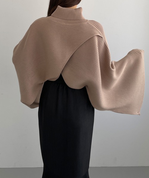 「Louere」 ニットポンチョ FREE ブラック レディース_画像9