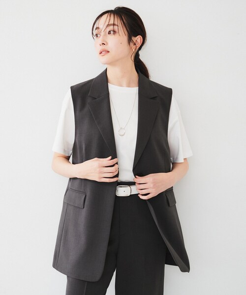 新品アンタイトルロングベスト　ジレ　グレー aquagarage ロングジレ ロングベスト レディース M L 春 夏 秋