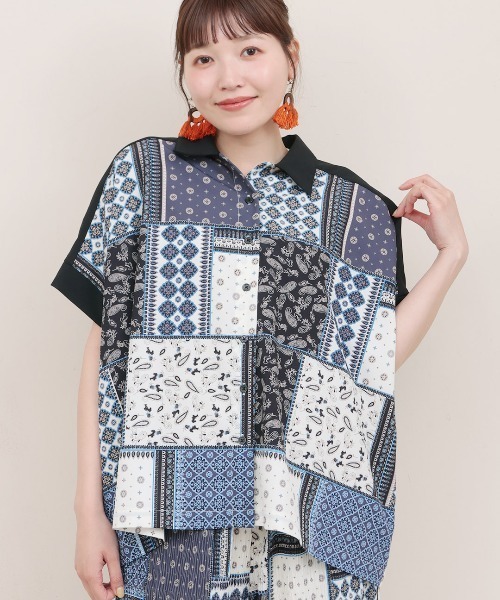 ブラウス シャツ タイルパッチシャツ レディース