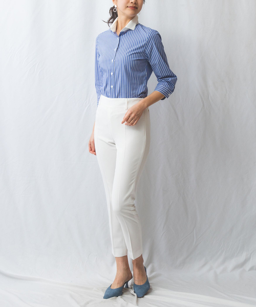 ナラカミーチェ（NARACAMICIE）/【NARACAMICIE】ストライプクレリック七分袖シャツ NARACAMICIE（ナラカミーチェ） ブラウス シャツ 「NARACAMICIE
