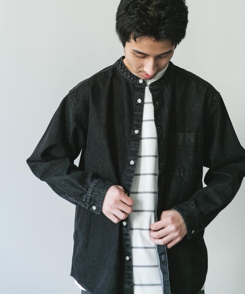 URBAN RESEARCH DOORS シャツ デニムバンドカラーシャツ メンズ