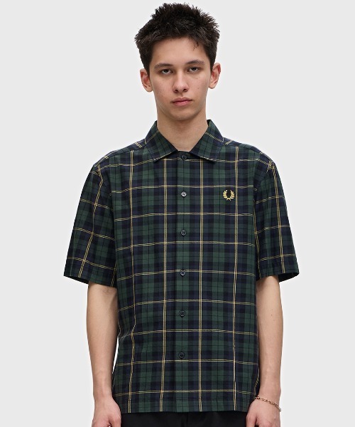 FRED PERRY TARTAN SHIRT ネイビー 半袖 FRED PERRY シャツ Tartan Twill Short Sleeve Shirt／タータン