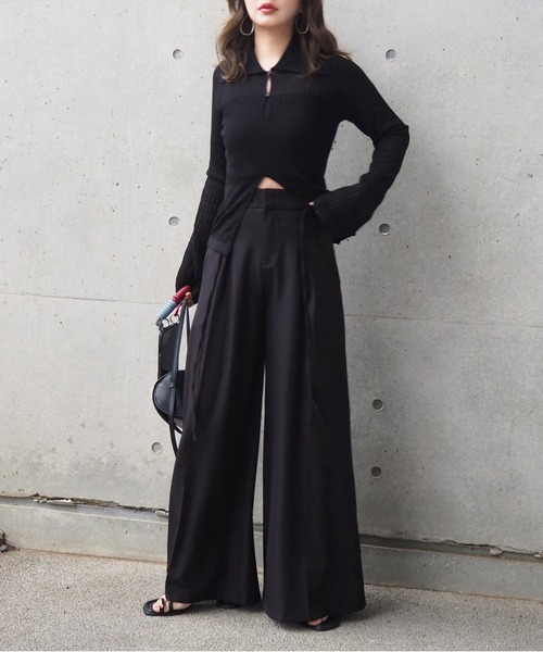 ワイドパンツ スラックス パンツ high waist tuck wide pants /ハイ