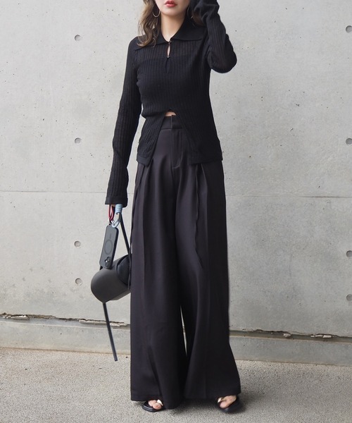 ワイドパンツ スラックス パンツ high waist tuck wide pants /ハイ