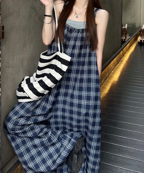 ダブルハート チェック柄サロペット ダブルハート チェック柄サロペット