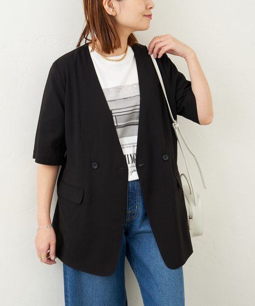 【美品】 ジャーナルスタンダード ノーカラージャケット リネン ワイドシルエット JOURNAL STANDARD 「JOURNAL STANDARD」 ノーカラージャケット