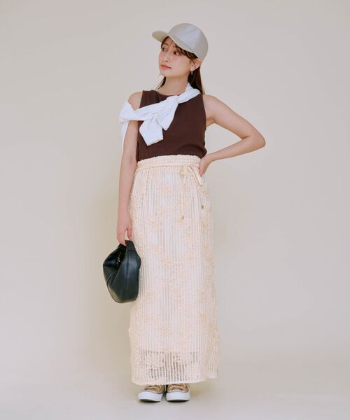 スカート テープエンブロイダリーレイヤードスカート 「低身長・小柄