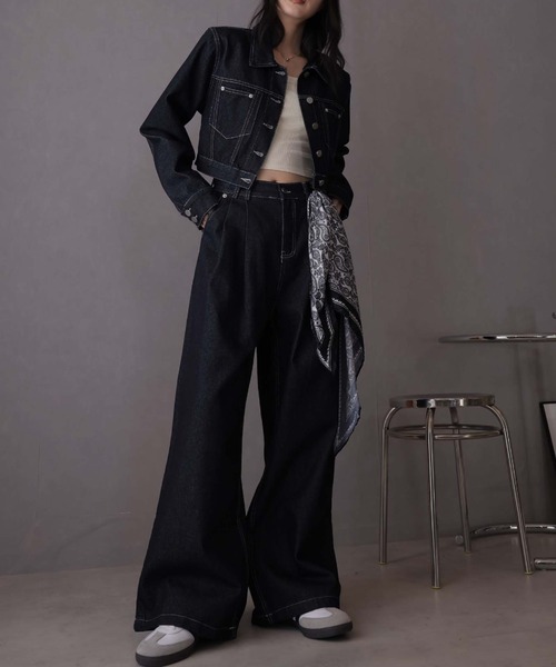 デニム セットアップ ジャケット パンツ ルーズ EMMA CLOTHES セットアップ 「セットアップ」オーバーサイズ