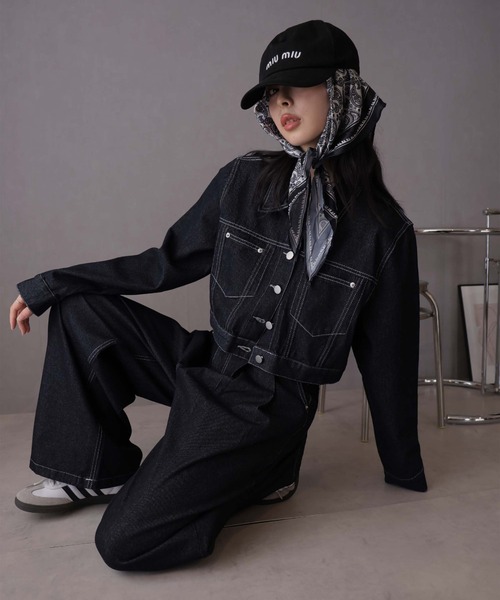 デニム セットアップ パンツ  ジャケット シャツ ワンピース セール】【セットアップ】ショートデニムジャケット×デニム