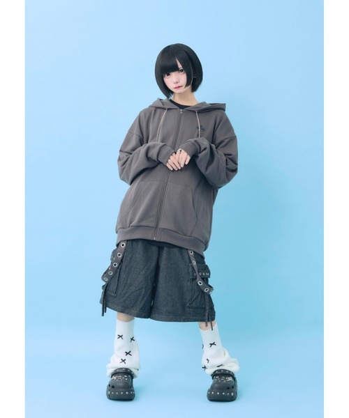 Hauls パーカー 病みかわクロスZIPぱーかー レディース メンズ