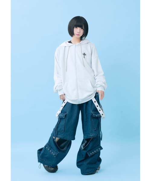 Hauls パーカー 病みかわクロスZIPぱーかー レディース メンズ