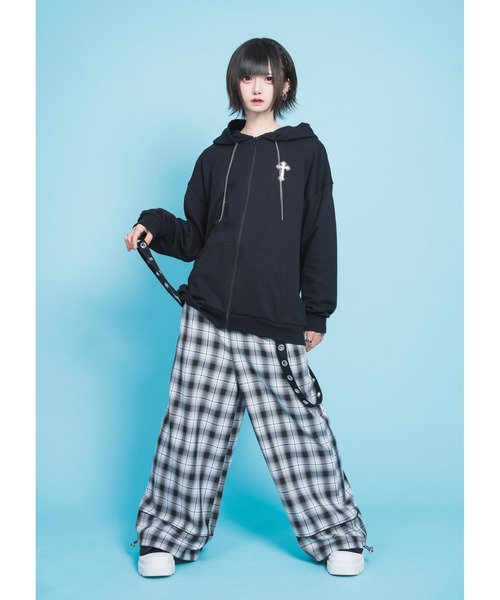 Hauls パーカー 病みかわクロスZIPぱーかー レディース メンズ