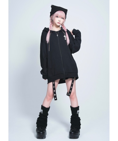 Hauls パーカー 病みかわクロスZIPぱーかー レディース メンズ