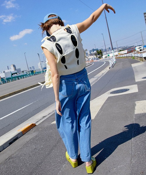 MAISON SPECIAL◆ニットベスト(厚手)/FREE/コットン/BLK MAISON SPECIAL◇ニットベスト(厚手)/FREE/コットン/BLK/総柄