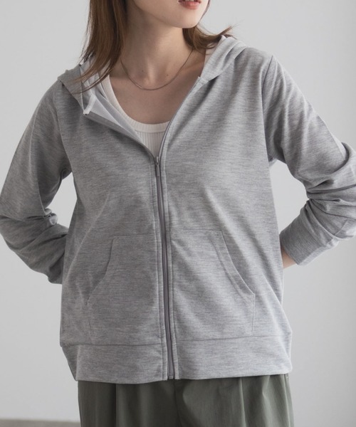 軽やかUVカットパーカー（チャコール） パーカー 薄手 涼しい DRYストレッチ フード ジャケット ドライ