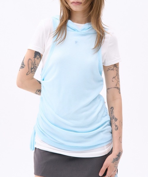 tシャツ PLACE STUDIO／シースルーフードレイヤードT レディース