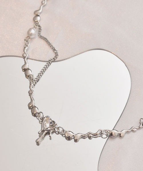 Mayree ネックレス 「float」Y2K ハート モチーフ パール シルバー