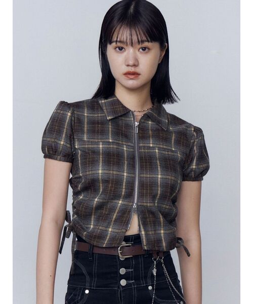 トップス amta EMODA tシャツ ストリングリボンジップシャツトップ レディース